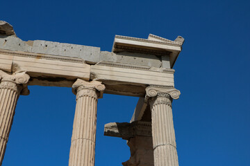 The ancient buildings of the Parthenon on the Acropolis of Athens in Greece.