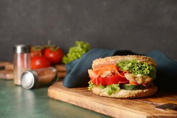 Fresh doner kebab in bun on table