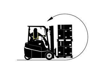 Silhouette of forklift with driver traveling in reverse. Vector. © norsob