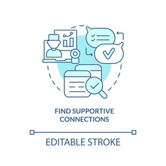 Find supportive connections turquoise concept icon. Support group. Coping with PTSD abstract idea thin line illustration. Isolated outline drawing. Editable stroke. Arial, Myriad Pro-Bold fonts used