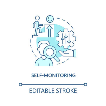 Self monitoring turquoise concept icon. Control your condition. PTSD coping strategy abstract idea thin line illustration. Isolated outline drawing. Editable stroke. Arial, Myriad Pro-Bold fonts used