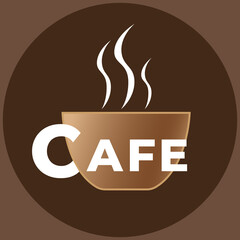 Cup, coffee inscription on a brown background. Vector icon, logo, coffee shop sign, sale of coffee drinks, packaging. Vector illustration.