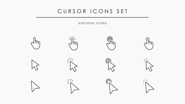 Cursor vector icon set. Hand and arrow icons for web. Click button
