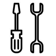 Screwdriver And Wrench Flat Icon Isolated On White Background