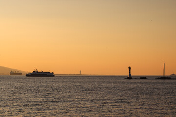 Sunset sea view from embankment of Izmir, Turkey