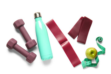 Stylish sport equipment on white background