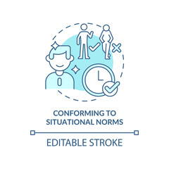 Conforming to situational norms turquoise concept icon. Impression management abstract idea thin line illustration. Isolated outline drawing. Editable stroke. Arial, Myriad Pro-Bold fonts used