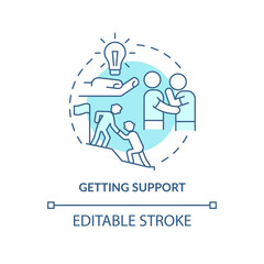 Getting support turquoise concept icon. Motivate and inspire people. Charisma benefit abstract idea thin line illustration. Isolated outline drawing. Editable stroke. Arial, Myriad Pro-Bold fonts used