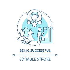 Obraz premium Being successful turquoise concept icon. Achieving goals and growth. Charisma benefit abstract idea thin line illustration. Isolated outline drawing. Editable stroke. Arial, Myriad Pro-Bold fonts used