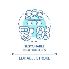 Sustainable relationships turquoise concept icon. Charisma benefit abstract idea thin line illustration. Isolated outline drawing. Editable stroke. Arial, Myriad Pro-Bold fonts used