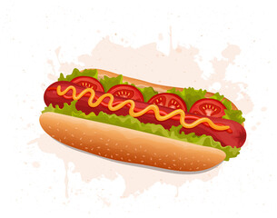 Hot Dog Fast food vector illustration on white background