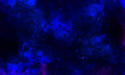 Obraz premium abstract night sky space watercolor background with stars. watercolor dark blue nebula universe. watercolor hand drawn illustration. Blue and pink gradient watercolor ombre leaks and splashes texture.