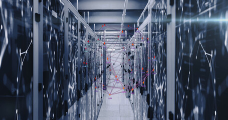 Image of moving shapes over server room