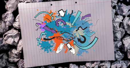 Image of colorful graphics over paper