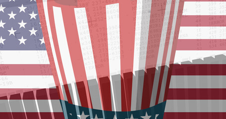 Image of american flag and top hat with statistics processing