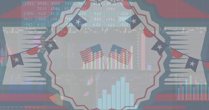 Image of american flags with statistics processing