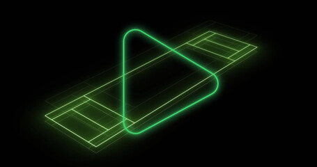 Image of neon green sports field and green flickering play button