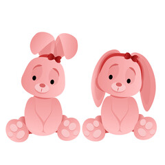 Fototapeta premium Two cute plush pink bunnies in different poses
