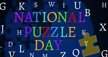 Tuinposter Image of letters making national puzzle day writing on black background © vectorfusionart