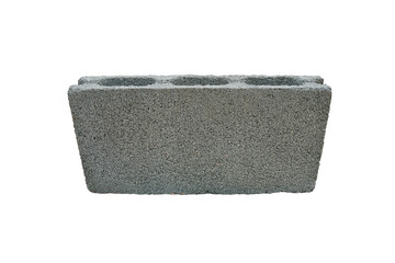 Isolated three-hole rectangular concrete block cutout on white background. building materials.