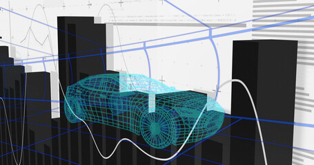 Image of statistics processing over 3d car model