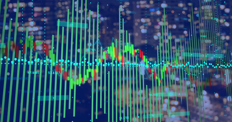 Image of data processing over cityscape