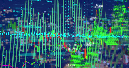 Image of data processing over cityscape