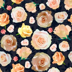 Floral seamless pattern with roses, digital watercolor illustration