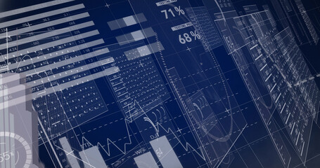 Image of data processing on blue background