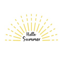Vector illustration: Hand drawn lettering Hello Summer composition with doodle sun.