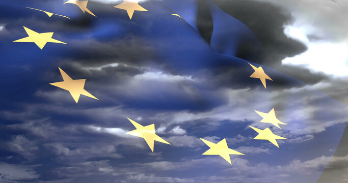 Image of european union flag and financial data processing