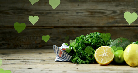 Image of heart icons over vegetables