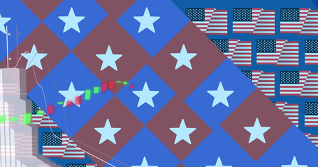 Fototapeta premium Image of statistics processing over flags of united states of america