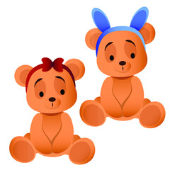 Two cute teddy bears with different decorations