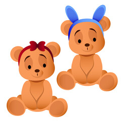 Two cute teddy bears with different decorations