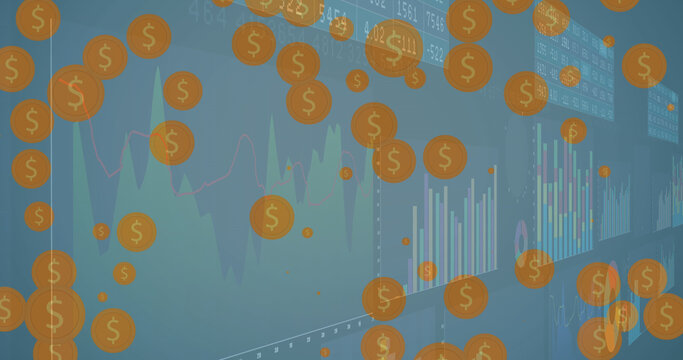 Image of data processing over dollar symbols