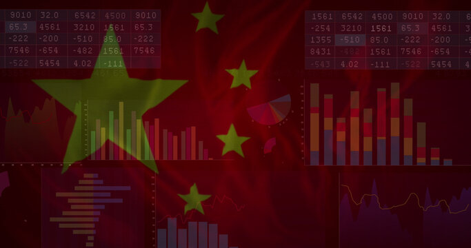 Image of data processing over flag of china