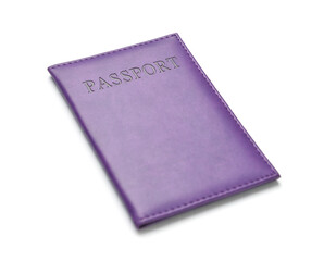Violet passport on white background