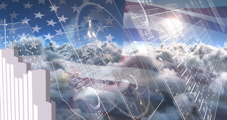 Image of american flag and financial data processing