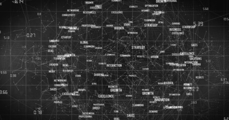 Image of business texts and chains on black background