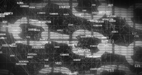 Image of business texts and chains on black background