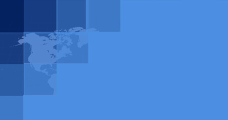 Image of squares and world map on blue background