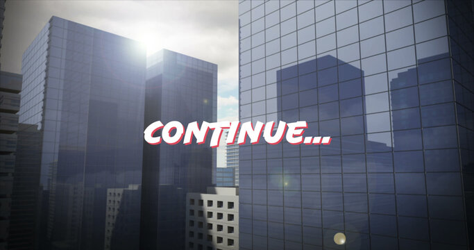 Image of press start over skyscrapers - Powered by Adobe