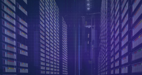 Image of financial data processing over server room
