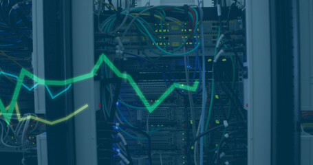 Image of financial data processing over server room