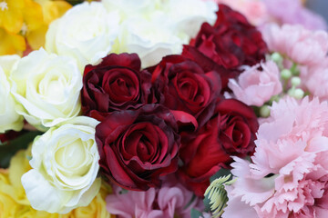 Bouquet of roses in a variety of colorful colors