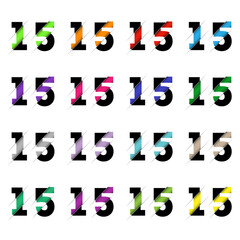 Paper cut number fifteen 15. Realistic 3D multi layers papercut effect isolated on white background. Figure of alphabet letter font. Decoration element for birthday or wedding greeting design