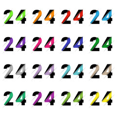 Paper cut number twenty four 24. Realistic 3D multi layers papercut effect isolated on white background. Figure of alphabet letter font. Decoration element for birthday or wedding greeting design