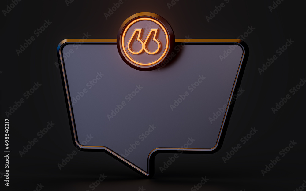 Poster quote text box with neon light dark background 3d render concept for mark message head line