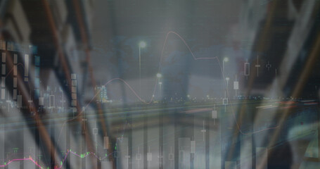 Image of financial data processing over street and warehouse